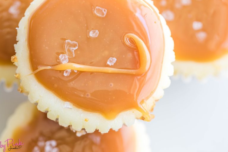 close up top view of bite sized cheesecakes