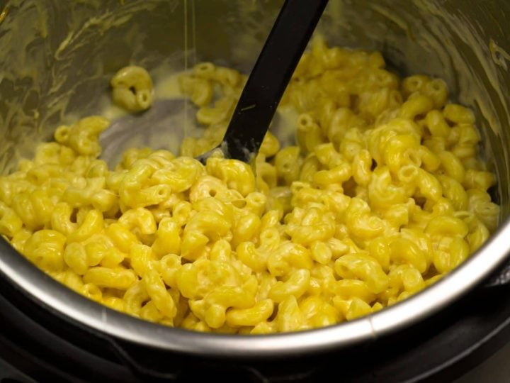 side view of instant pot mac and cheese in the pressure cooker