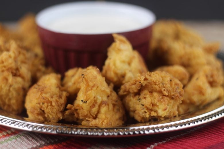 chick fil a chicken nuggets on a platter with ranch dipping sauce