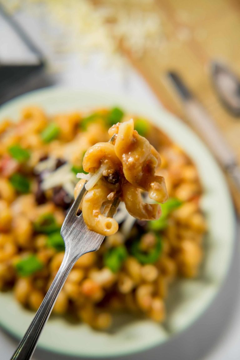 taco pasta recipe on a fork