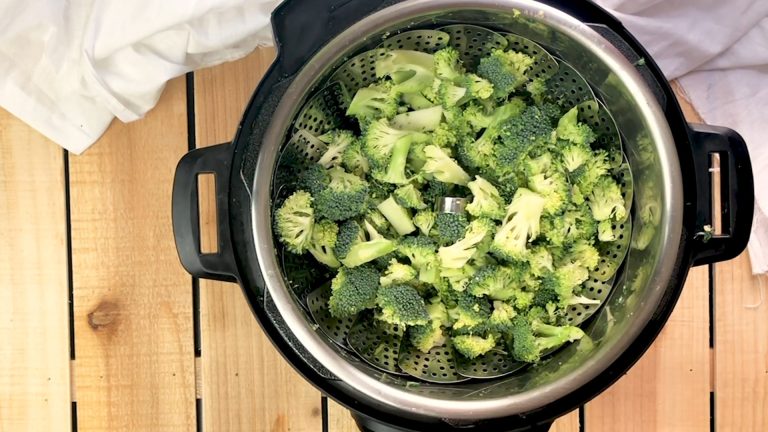 Top view of broccoli in the instant pot