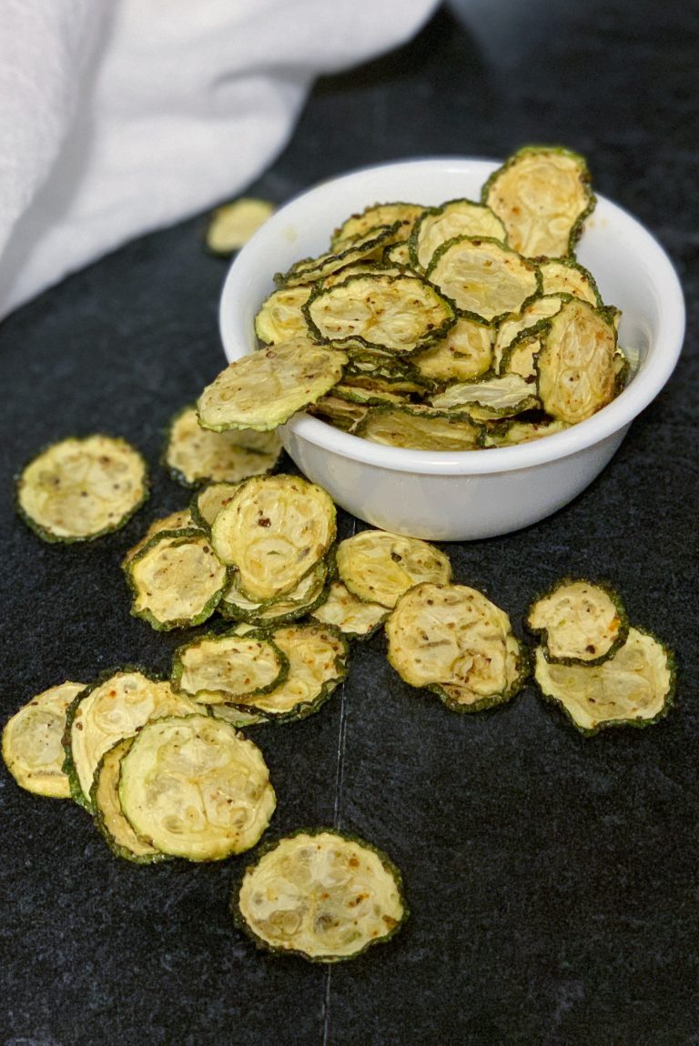 These zucchini chips are only 3 net grams of carbs per serving,  a shelf-stable healthy chip and are also a Power Fryer Oven recipe on the dehydrator function.#zucchini #zucchinirecipes #lowcarb #keto #healthy #airfryer