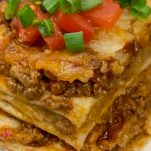 close up of mexican lasagna in the air fryer
