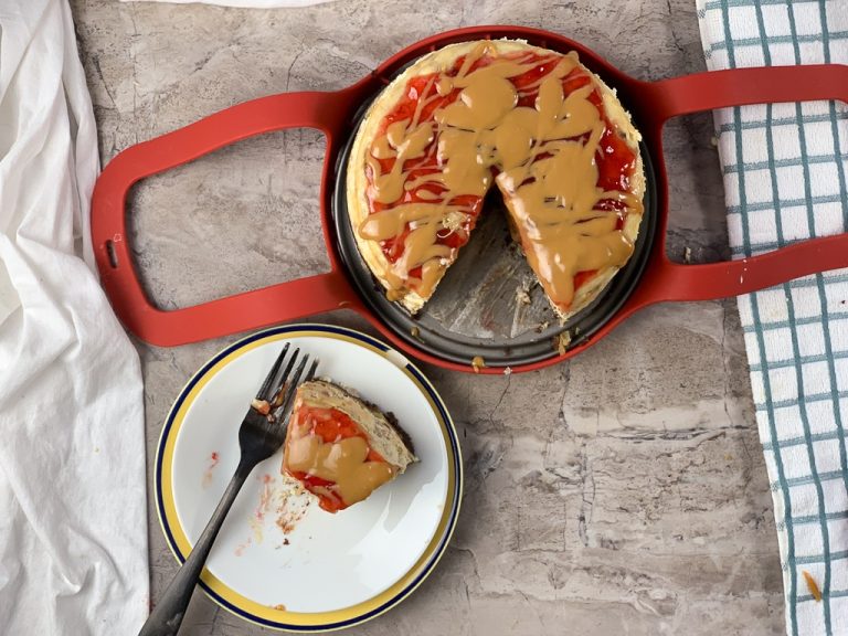 flat lay of banana split cheesecake