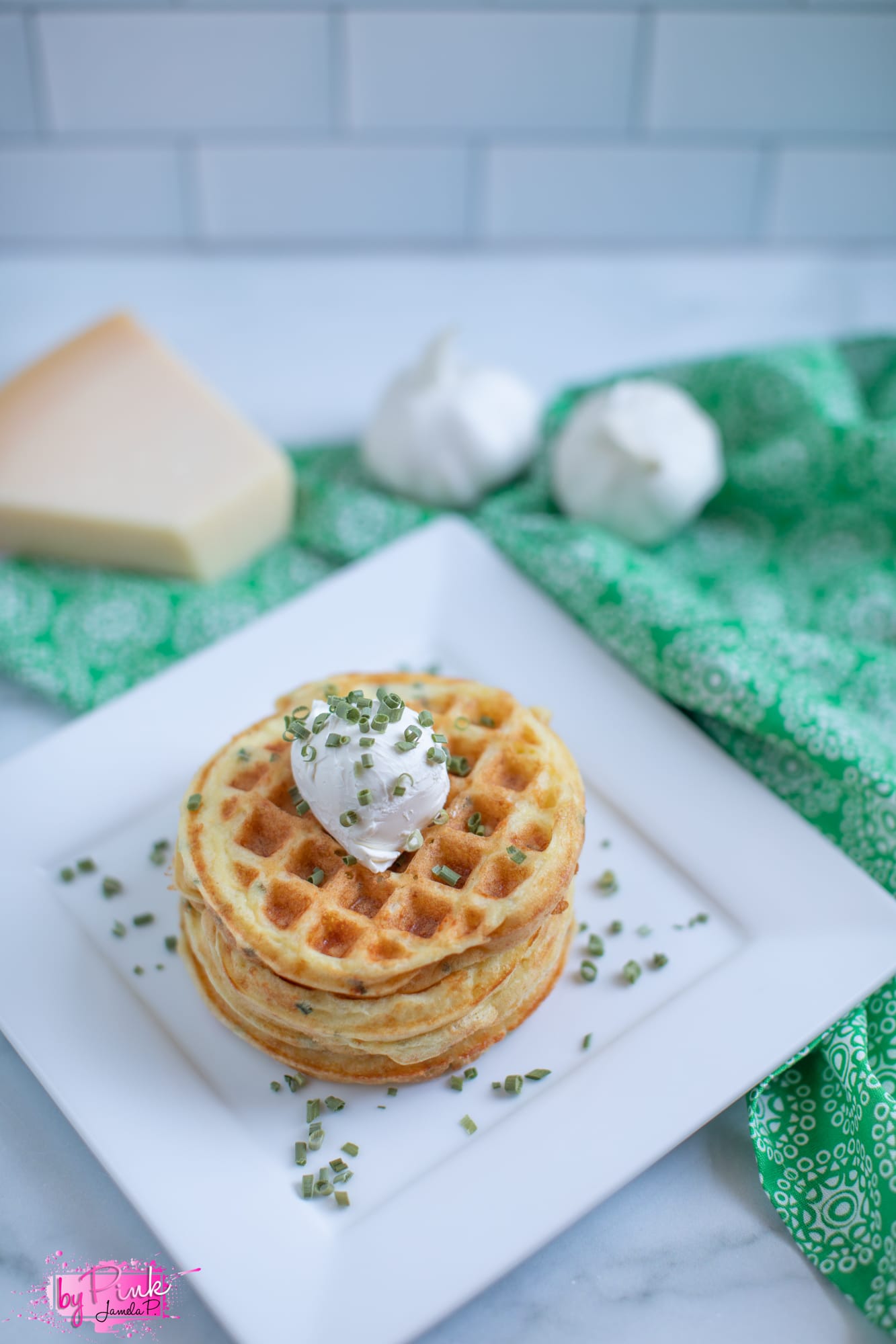 Parmesan Garlic Keto Chaffle Cheese Waffle Recipe ⋆ by Pink